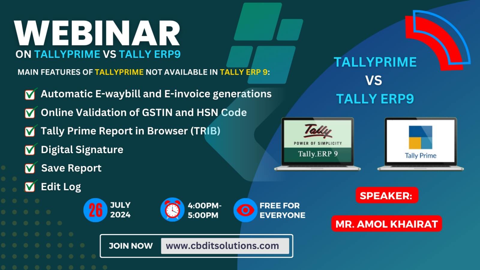 Why TallyPrime instead of Tally ERP 9.0| 26 July 2024 | 4:00 PM